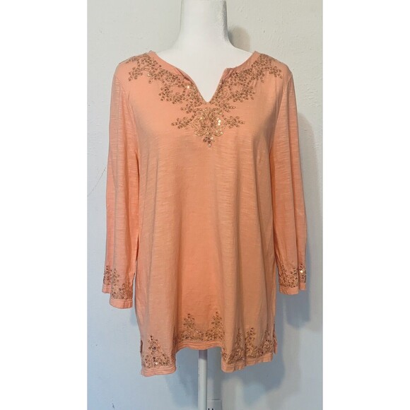 Chico's Women Size 1(US M) Embellished Gold Sequined Blouse Boho Festival - Picture 1 of 7